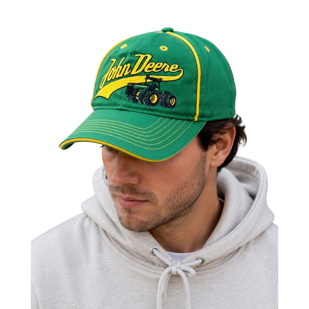 John Deere Baseball Cap Green/Yellow Embroidered Tractors Adjustable